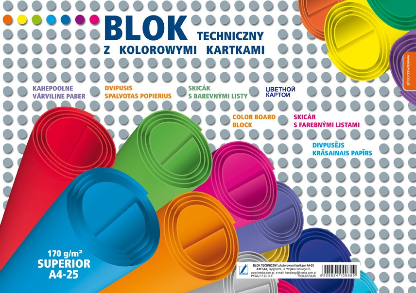 Blok techniczny A4  kolorowy 25 kartek Superior Kreska